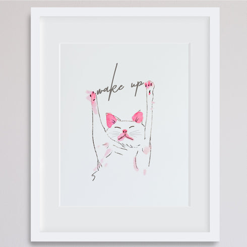"WAKE UP" SLEEPING CAT ARCHIVAL ART PRINT